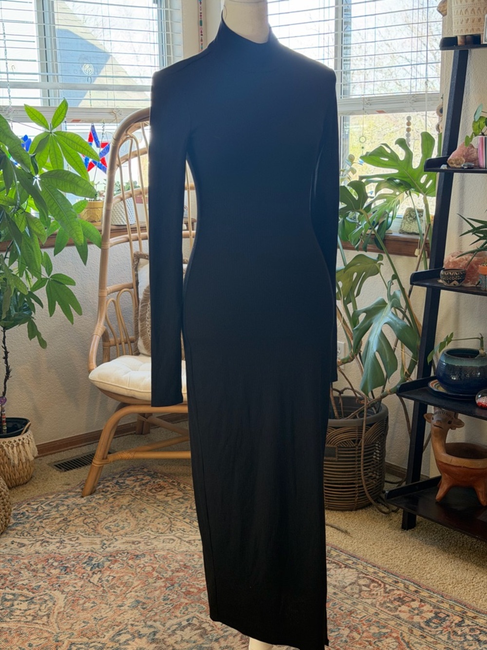 AFRM x Nordstrom Black Ribbed Turtleneck Long-Sleeve Dress occasion - Picture 3 of 6